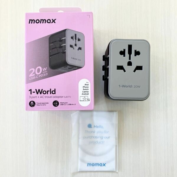 MOMAX 海外変換プラグ PD 20W 電源変換アダプタ 全世界対応 4台同時充電 / 1*USB-C PD & 2*USB-A QC &1*ACコンセント PD 20w+QC3.0 18w