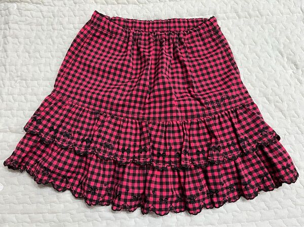 メゾピアノ スカート 女の子 140 チェック リボン 刺繍 登園着 小学生