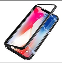 iPhoneケース iPhonexs 両面ガラス 全面カバー ガラスカバー マグネット両開き アルミバンパー クールなBlack アイホンケース バンパー_画像3