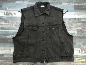 DESIGN XY VOGUE レディース 袖カットオフ ウォッシュ加工 デニムジャケット ベスト チャコールグレー