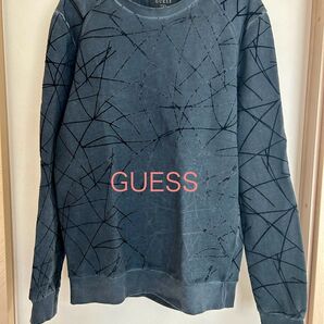 【GUESS】スウェット トレーナー ブラック メンズ Mサイズ ダメージ加工