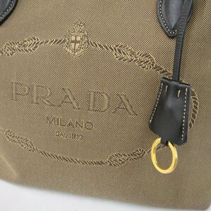 B118T【本物保証】 PRADA プラダ トートバッグ ジャガード×レザー ベージュ×ブラック 1BG159の画像5