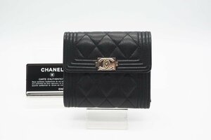 ☆安心の３大保証☆ ABランク ≪CHANEL シャネル/三つ折り財布≫ A80734 ボーイシャネル キャビアスキン ブラック 黒 ロゴ 美品 送料無料