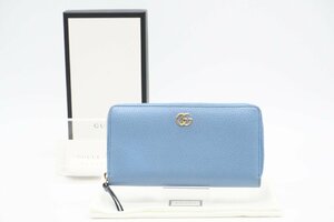 ☆安心の３大保証☆ Bランク ≪GUCCI グッチ/ラウンドファスナー長財布≫ 456117 GGマーモント レザー ジップアラウンド ウォレット ブルー