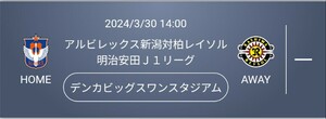 アルビレックス新潟vs柏レイソル3月30日 土曜日S席自由席QRチケット2枚セット