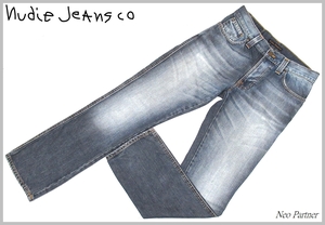 イタリア製 美品 Nudie Jeans ヌーディージーンズ SLIM JIM USED FAVORITE スリムストレート インディゴ デニムパンツ W30 メンズ