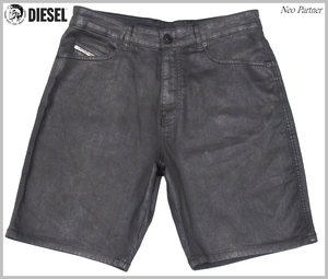 定価￥38,500 極美品 DIESEL ディーゼル JOGG JEANS D-WILLOH-X-SP-NE 0NBAL コーティング加工 スウェット ショート デニムパンツ 黒 W28