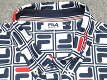 極美品 FILA GOLF フィラゴルフ トリコロールカラー 総柄 ロゴプリント 吸汗速乾 ストレッチ ボタンダウン 半袖ポロシャツ LL メンズ_画像5