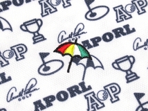 極美品 Arnold Palmer GOLF アーノルドパーマー ゴルフ モノグラムプリント 吸汗速乾 半袖ポロシャツ ホワイトｘネイビー XO(3L) メンズ_画像4