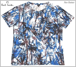 美品 PS Paul Smith ポールスミス パームツリー 総柄 アーティスティックプリント クルーネック 半袖Tシャツ カットソー M 日本製 メンズ