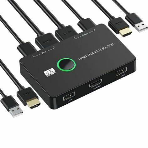 KVMスイッチ-NUIKOTI HDMI KVM切替器 2入力1出力 4K@60Hzをサポート HDMIケーブル2本付き