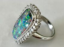 ★◇Pt900 天然ダイヤモンド1.337ct/天然ボルダーオパールリング10.39ct◇ 約15.09g 14号 diamond opal ジュエリーring指輪 ソーティング_画像2