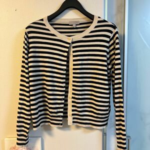 H&M ファインニットカーデ　ボーダー　ブラック×ベージュ　XL