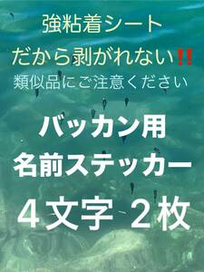 バッカン用 名前ステッカー お名前 4文字様 2枚 シマノ マルキュー ダイワ がまかつ サンライン 釣研などの