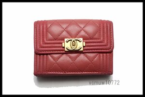 近年モデル希少美中古■CHANEL 28番台 ボーイシャネル レザー 3つ折り財布 シャネル■0307hk1307-6K