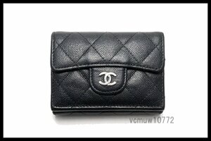 近年モデル希少美中古■CHANEL 25番台 キャビアスキン マトラッセ SV金具 レザー 3つ折り財布 シャネル■0314ga341-2D