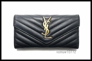 近年モデル希少美中古■SAINT LAURENT PARIS Vステッチ レザー 2つ折り長財布 サンローランパリ■0321ct17648