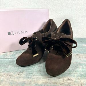 ［1円スタート］美品 DIANA 22cm リボンデザイン パンプス 上質スエードレザー