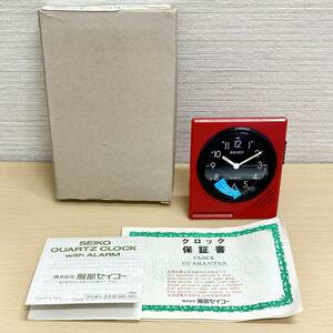 【動作未確認】 SEIKO UH701Q レッド 置き時計 QUARTZ クオーツ 赤色 アナログ 3針 ジャンク扱い 保管品 インテリア コンパクト 薄型