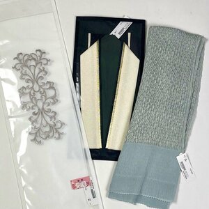 着物さと　新品 高級 礼装 刺繍半衿 伊達衿 重ね衿 帯揚げ 3点セット 水色 薄青 紺 藍 くすみブルー 金銀 白 ラメ モダン 未使用