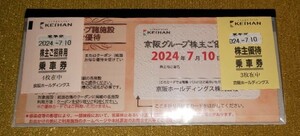 送料無料　京阪グループ　株主優待券　２０２４年７月１０日まで有効