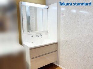 【展示未使用品】タカラスタンダード 高級洗面化粧台/シングルレバー水栓/三面鏡/W900mm/リフォーム/DIY/P5664