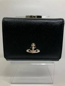 1-2024-0301-998Vivienne Westwood ヴィヴィアンウエストウッド レザー 三つ折り財布 ブラック 