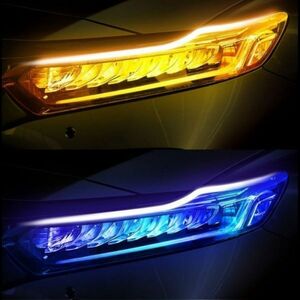 送料無料 12V オープニング付 アイスブルー/アンバー 60cm 2本 シーケンシャルウィンカー 流れるウィンカー LEDシリコンチューブ BB282