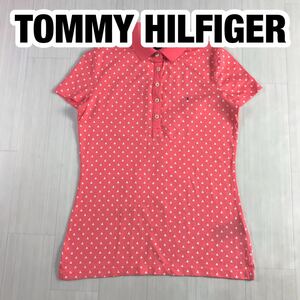 TOMMY HILFIGER トミー ヒルフィガー 半袖ポロシャツ XS ピンク 総柄 刺繍ロゴ