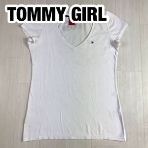 TOMMY GIRL トミーガール 半袖Tシャツ プリントTシャツ S ホワイト 刺繍ロゴ Vネック