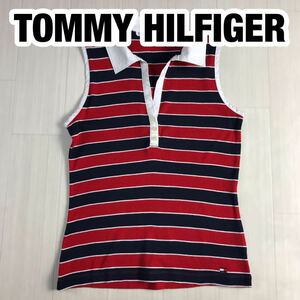 TOMMY HILFIGER トミー ヒルフィガー ノースリーブ S ボーダー柄 マルチカラー 刺繍ロゴ