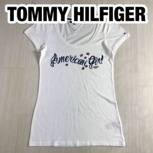 TOMMY HILFIGER トミー ヒルフィガー 半袖Tシャツ プリントTシャツ M ホワイト ビッグロゴ 刺繍ロゴ