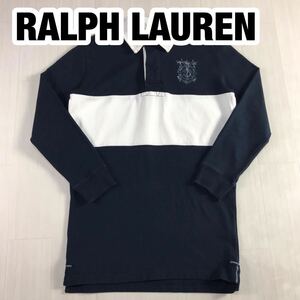 RALPH LAUREN ラルフローレン ラガーシャツ L ネイビー×ホワイト 切り返し ワンポイントロゴ プリントロゴ