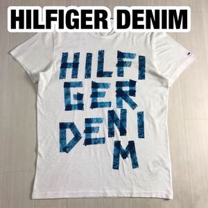 HILFIGER DENIM ヒルフィガーデニム プリントTシャツM ホワイト ビッグロゴ 刺繍ロゴ フラッグ