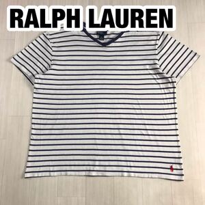 POLO BY RALPH LAUREN ポロバイラルフローレン 半袖Tシャツ XL ボーダー柄 ホワイト×ネイビー 刺繍ポニー