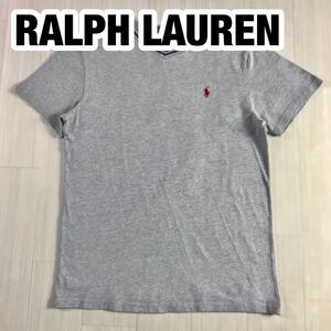 POLO BY RALPH LAUREN ポロバイラルフローレン 半袖Tシャツ L（14-16) ユースサイズ ライトグレー 霜降り 刺繍ポニー Vネック