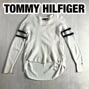 TOMMY HILFIGER トミー ヒルフィガー 異素材チュニック M アイボリー カシミヤ混 ラグランスリーブ ロゴプレート