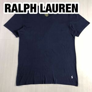 POLO RALPH LAUREN ポロ ラルフローレン 半袖Tシャツ L ネイビー 刺繍ポニー ワンポイントロゴ Vネック