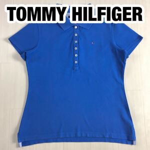 TOMMY HILFIGER トミー ヒルフィガー 半袖ポロシャツ M ブルー 刺繍ロゴ フラッグロゴ