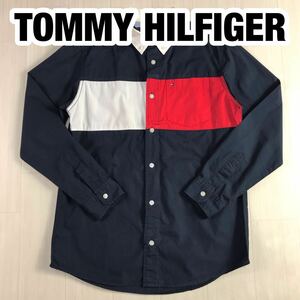 TOMMY HILFIGER トミー ヒルフィガー 長袖シャツ L/G(16-18) マルチカラー ユースサイズ ビッグロゴ フラッグ 刺繍ロゴ