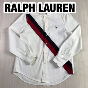 RALPH LAUREN ラルフローレン 長袖シャツ ホワイト ネイビー レッド ユースサイズ L(14/16) 刺繍ポニー