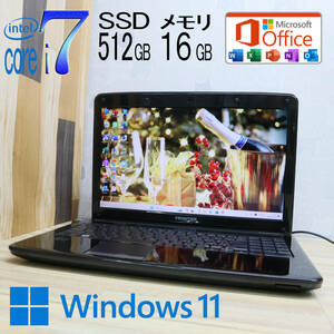 ★美品 最上級4コアi7！新品SSD512GB メモリ16GB★FRNP511 Core i7-2630QM Win11 MS Office2019 Home&Business 中古品 ノートPC★P65095