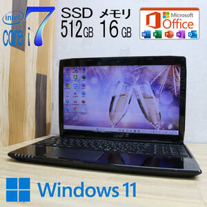 ★中古PC 最上級4世代4コアi7！新品SSD512GB メモリ16GB★A53M Core i7-4702MQ Webカメラ Win11 MS Office2019 Home&Business★P68131