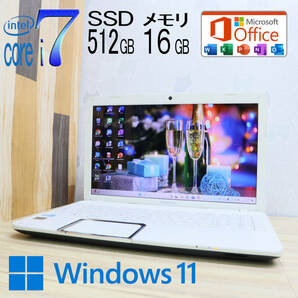 ★超美品 最上級4コアi7！新品SSD512GB メモリ16GB★T552/58HW Core i7-3630QM Webカメラ Win11 MS Office2019 Home&Business★P67458の画像1