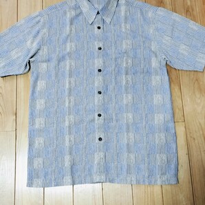 ARAMIS アラミス 半袖シャツ メンズM グレー×ブルー系 総柄 日本製 タウンユース 超美品 送料無料 の画像1