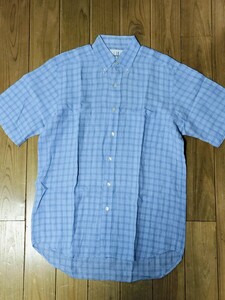 ダンヒル 半袖シャツ メンズS(大きめサイズ) ライトブルー系 チェック柄 麻100% タウンユース 送料無料 