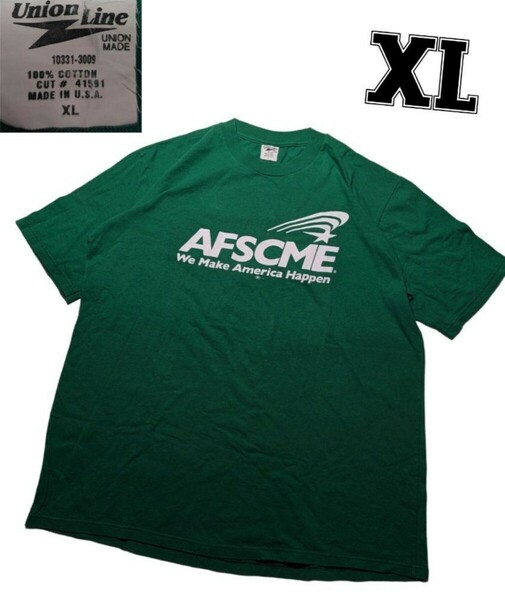 アメリカUSA製　UNION LINE AFSCME ロゴTシャツ XLグリーンSWSS0061wn30米国製