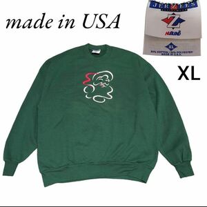 USAアメリカ製無地ジャージーズスウェットトレーナーXLグリーン刺繍サンタクロース　　swh0871hs23