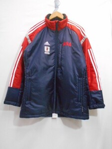 70 送80サ 0311$D12 adidas アディダス ASA 朝日新聞 中綿ジャケット ウインドブレーカー ネイビー サイズM 中古品