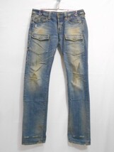 71 送80サ 0312$D20 HYSTERIC GLAMOUR ヒステリックグラマー メンズ USED加工ポケットデニム ジーンズ 日本製 インディゴ サイズW32 中古品_画像1